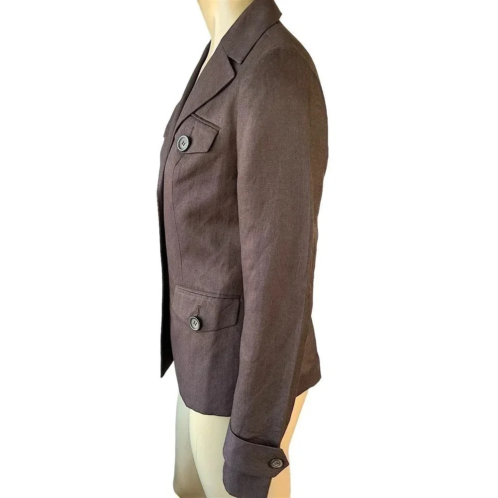 Ann Taylor Loft Linen Blend Tailored Blazer Buttoned Down Jacket Size 2 Brown - Picture 3 of 15